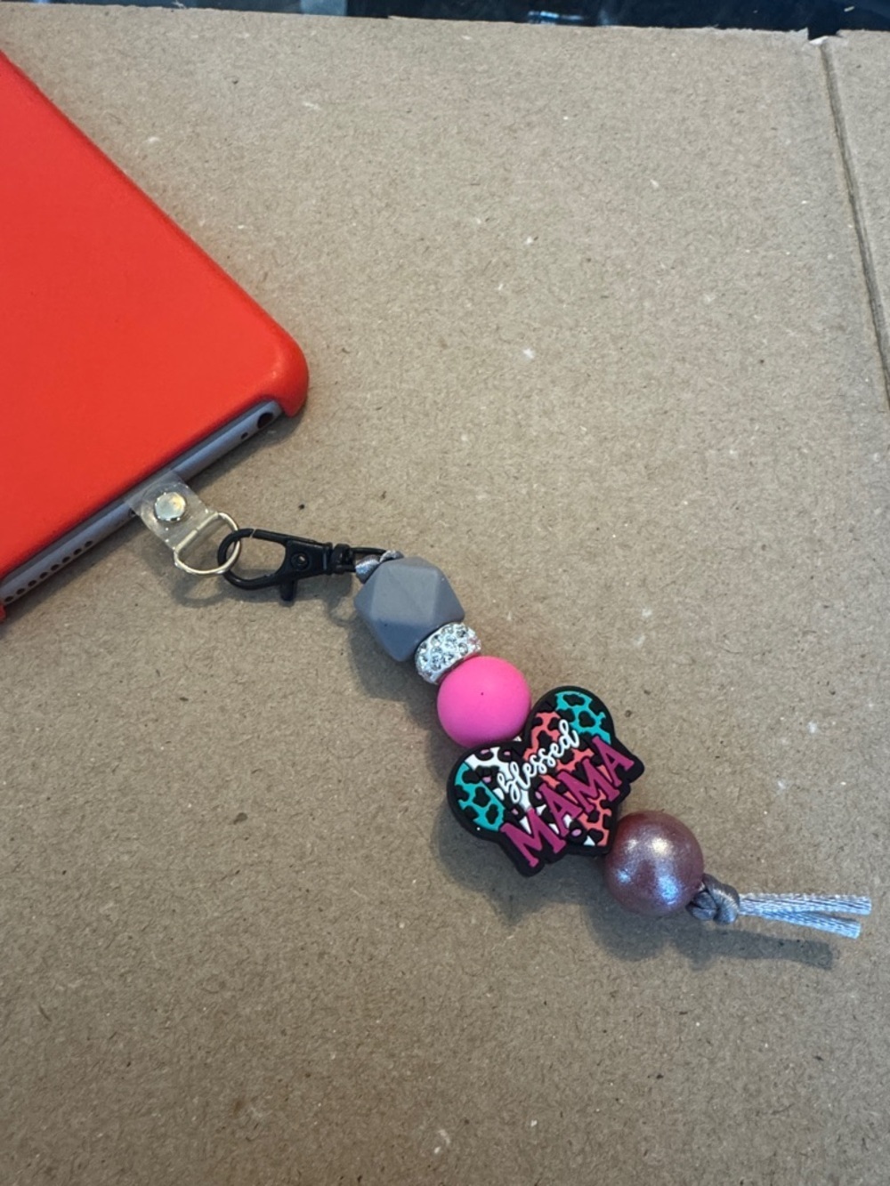 Blessed Mama Beaded Phone Charm - Pink & Teal